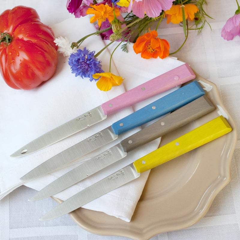 OPINEL No. 125 Table Knives, 4 Piece Set, High Carbon Steel Dinner Knives for Parties, Entertaining, or Everyday Use, Painted Hornbeam Handles, Made in France (Countryside) - Image 5